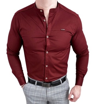 Koszula meska ze stojka bordowa slim fit 1963 - L