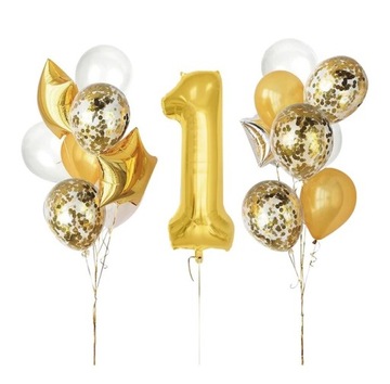 Zestaw balonów roczek, złote balony ,balony z konfetti, 1 urodziny