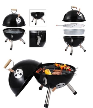 Grill ogrodowy przenosny rozkladany grill grill okragly z pokrywka weglowy