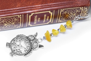 ZAKŁADKA DO KSIĄŻKI SOWA sówka BURSZTYN cyrkonie