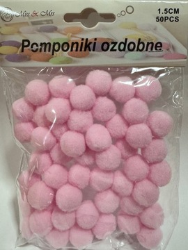 Pompon pomponiki ozdobne różowe ok 1,5cm 50szt 3+