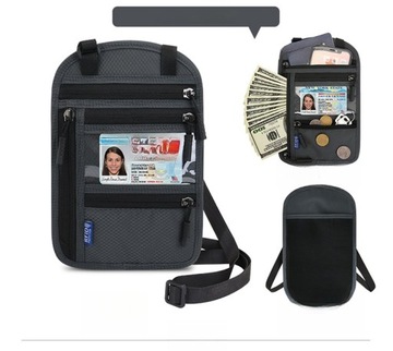 UCHWYT NA KARTY PASZPORTOWE TORBA PODRÓŻNA NA SZYJĘ