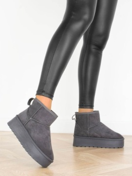 ŚNIEGOWCE SZARE OCIEPLANE BOTKI NA PLATFORMIE 38