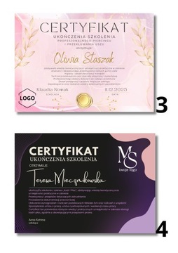 Certyfikat Dyplom ukończenia kursu szkolenia dla Firm Personalizowane a4