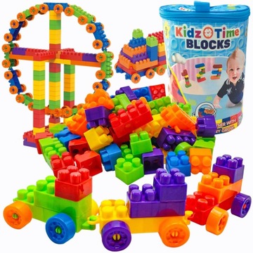 KLOCKI PLASTIKOWE DUŻE KOLOROWE POCIĄG BUDOWLANE zestaw w torbie XXL 400el