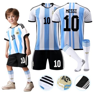 Strój piłkarski z getrami - MESSI ARGENTYNA -128cm 3szt.