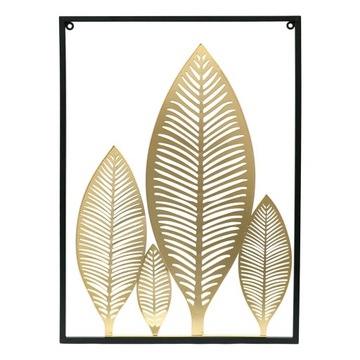 DEKORACJA ŚCIENNA CZARNA ZŁOTA LIŚCIE 55x40c METAL
