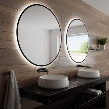 Круглое светодиодное зеркало в черной раме, 80см ЛОФТ