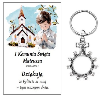 Podziękowanie dla gości DZIESIĄTKA RÓŻAŃCA KOMUNIA PAMIĄTKA PERSONALIZACJA