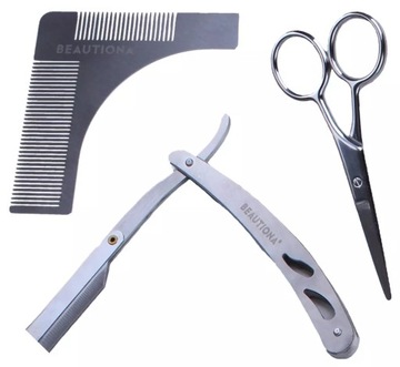 НАБОР ДЛЯ БОРОДЫ, НОЖНИЦЫ ДЛЯ БРИТВЫ, ШАБЛОН ЛЕЗВИЯ ДЛЯ БРИТВЫ