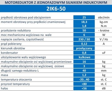 Однофазный мотор-редуктор 25 об/мин 230 В 6 Вт 1,8 Н·м