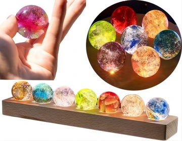 7szt Lampka nocna 3D z kryształowej kuli Systemu Galaktycznego 4cm