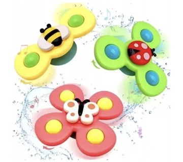 Fidget Spinner z przyssawką , Sensoryczna zabawka do Kąpieli - Owady 3 szt