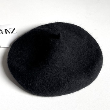 ZARA Klasyczny Czarny Beret Wełna S / M
