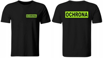KOSZULKA OCHRONA CZARNA Z NADRUKIEM FLUO ROZ. XXL