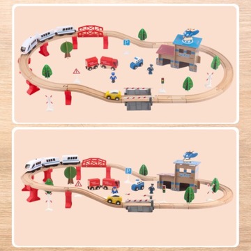 Деревянный поезд Железнодорожные пути Локомотив + вагоны на аккумуляторе