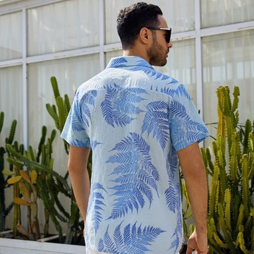 Modna hawajska koszula plażowa z krótkim rękawem w kształcie liścia klonu