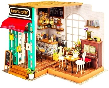 Puzzle 3D Model do składania drewniany Robotime LED Kawiarnia Mini Coffee