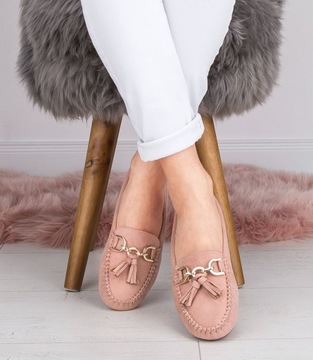 Мокасины женские замшевые с бахромой, Розовый 38