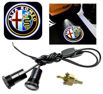 ZESTAW 2x ALFA ROMEO LED PROJEKTOR LOGO HD LAMPKA DRZWI 12V 90 146 164 166