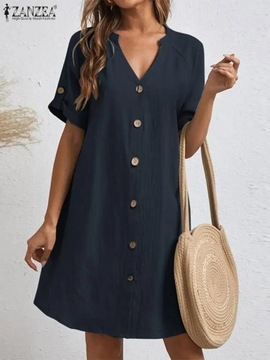 ZANZEA Elegant Women V Neck Short Sleeve Sundress