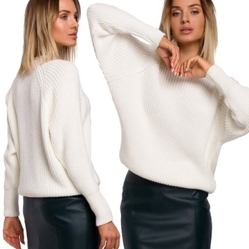 KARDIGAN SWETER KOBIECY SWETEREK OVERSIZE CIEPŁY STYLOWY ECRU 40/42 L/XL