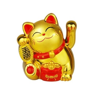 Japoński Kot Szczęścia Kotek Maneki-Neko Chiński Złoty