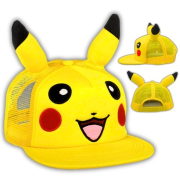 Czapka Z Daszkiem Pikachu Pokemon Z Uszami Żółta dla Dzieci Regulowana