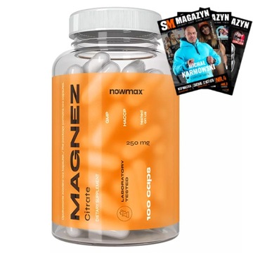 nowmax Mg + B6 MAGNEZ WITAMINY ODPORNOŚĆ 100 kaps 1600Mg PRACA MIĘŚNI STRES