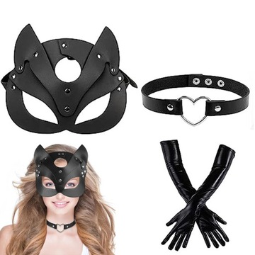 MASKA STRÓJ KOBIETA KOT KOTKA COSPLAY 3SZT ZESTAW