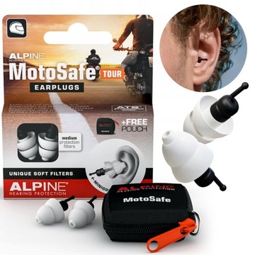 Zatyczki stopery do uszu ALPINE MOTOSAFE TOUR na motocykl pod kask + ETUI