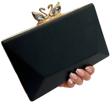 Torebka kopertówka czarna wizytowa damska na telefon z łańcuszkiem