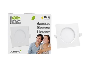 Reflektor wpuszczany LED sufitowy 6W IP44 400LM 3000K BIAŁA OPRAWA