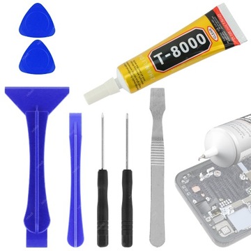 KLEJ T-8000 15ml MONTAŻOWY UNIWERSALNY + ZESTAW DO NAPRAWY TELEFONU 7 ELEM