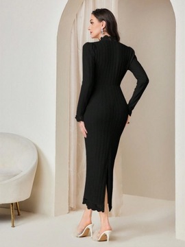 Shein czarna sukienka maxi z długim rękawem XL