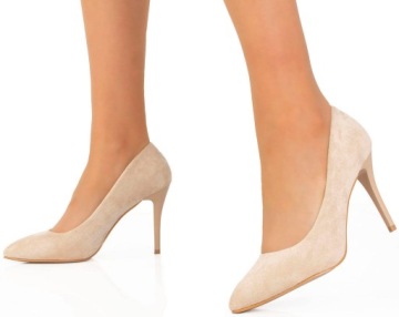 SZPILKI BEŻOWE ZAMSZOWE W SZPIC CZÓŁENKA 41