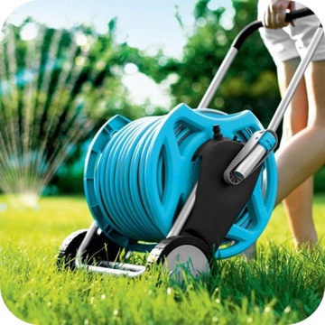 САДОВЫЙ ШЛАНГ CELLFAST НА ТЕЛЕЖКЕ, ПОДСТАВКЕ, БАРАБАНЕ, НАПРАВЛЯЮЩЕМ УСТРОЙСТВЕ, СПРИНКЕРЕ, 1/2