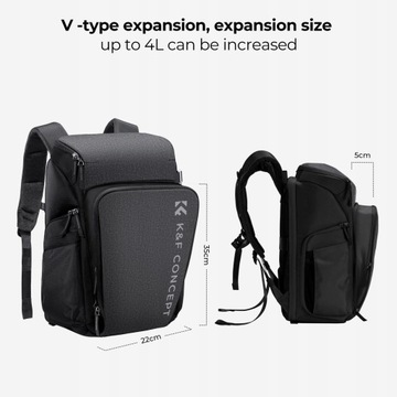 Большой вместительный туристический рюкзак K&F с возможностью расширения, 25 л.