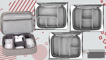 СУМКА-ОРГАНИЗАТОР ДЛЯ ЗАРЯДНЫХ КАБЕЛЕЙ 2 УРОВНЯ ОТДЕЛЕНИЙ + 5 ЛИПУЧОК