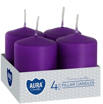 4 świece wotywne fioletowe AURA 7h 6cm