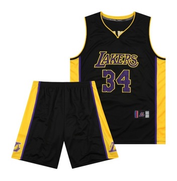 Strój sportowy z haftowanej koszulki Lakers O'Neal nr 34 do koszykówki, S