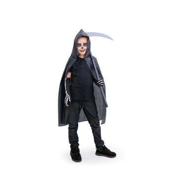 PELERYNA Z KAPTUREM CZARNA KOSTUCHA ŚMIERĆ KOSTIUM HALLOWEEN 80 CM + KOSA