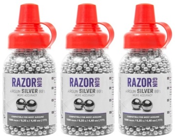 Śrut BBs RazorGun SILVER 4,46 mm 1500 szt kulki stalowe zestaw 3 opakowań