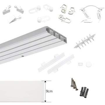 Karnisz sufitowy POTRÓJNY z maskownicą Szyna sufitowa z osłoną 9 CM 430