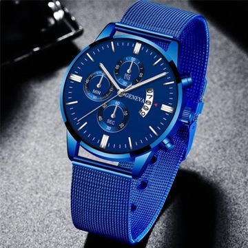Niebieski niebieski Geneva Fashion Męski zegarek L