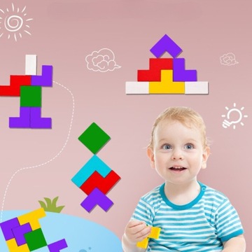 НАБОР ЛОГИЧЕСКОЙ ИГРЫ ДЕРЕВЯННЫХ БЛОКОВ TETRIS PUZZLE 40 ELEM TANGRAM