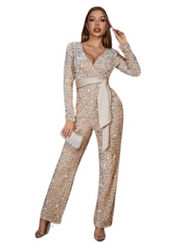SHEIN KOMBINEZON ELEGANCKI BEŻOWY CEKINOWY 36 1KC
