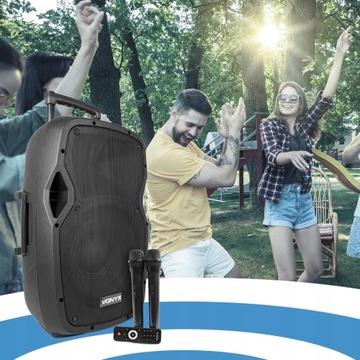 Мобильная звуковая система 12 дюймов, 600 Вт, 2 микрофона УВЧ, USB BT