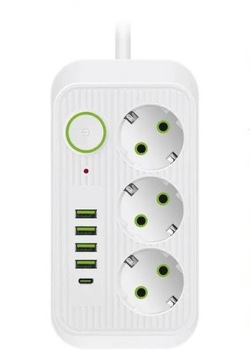 PRZEDŁUŻACZ LISTWA ZASILAJĄCA Z WYŁĄCZNIKIEM 3 GNIAZDA 230V + 5 GNIAZD USB