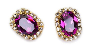 Różowe Klipsy Swarovski Na Uszy Złote Z Kryształami Fuchsia Modne Prezent
